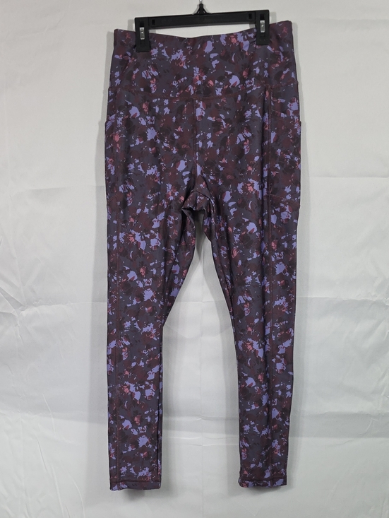 a core Pants - A CORE Athletic Leggings in Maroon w/ Pink & Lavender Print Womens Large (W664)